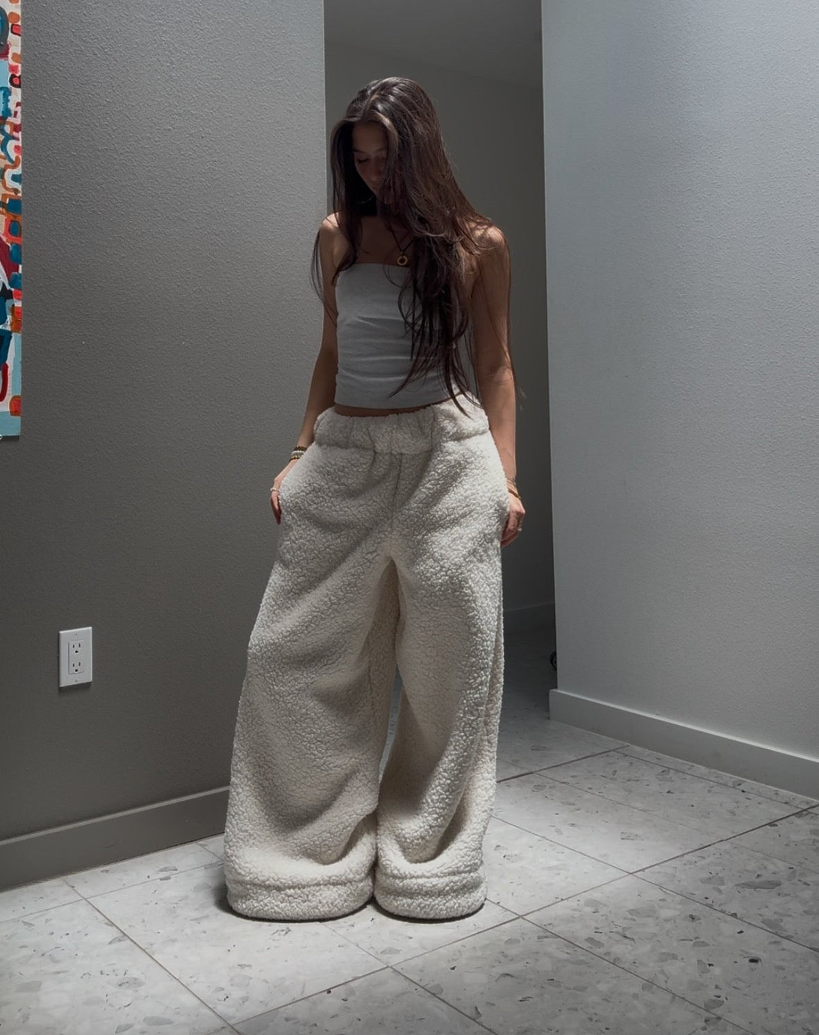 Homebody Full Sherpa Sweatpants - White - Size S